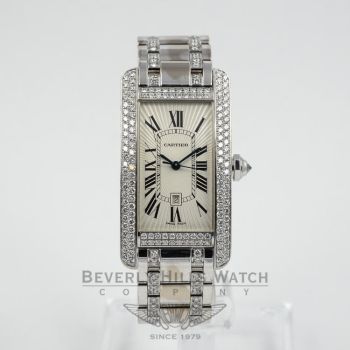 Cartier Tank American Medium 18K White Gold Diamond Bezel and 2 Row Diamond Bracelet Watch Beverly Hills Watch Company Watches