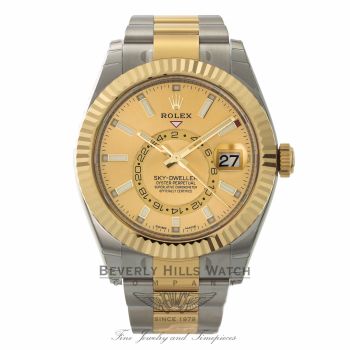 Rolex Sky-Dweller Oyster Perpetual Champagne Dial Automatic 42mm Stainless Steel Yellow Gold 326933 7CFN6U - Beverly Hills Watch