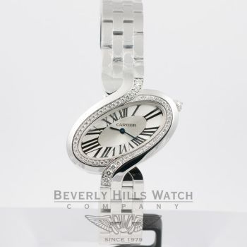 Large Cartier Delices White Gold Diamond Bezel Ladies Watch WG800007 Beverly Hills Watch Company Watches