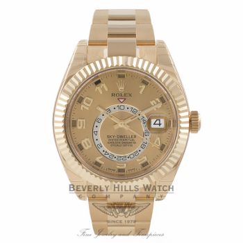 Rolex Sky-Dweller Yellow Gold Dual Time Annual Calendar Champagne Dial 326938 2L7FFE - Beverly Hills Watch Store