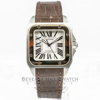Cartier Santos 100 Medium Two-Tone Leather Strap Watch W20107X7